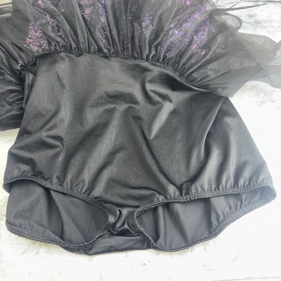 Art Stone Valerie Purple Black Sequin Dance Romper with Skirt Size LA Large - Picture 10 of 16